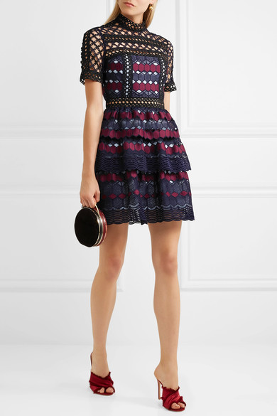 Affordable Self Portrait Ruffled Guipure Lace Mini Dress