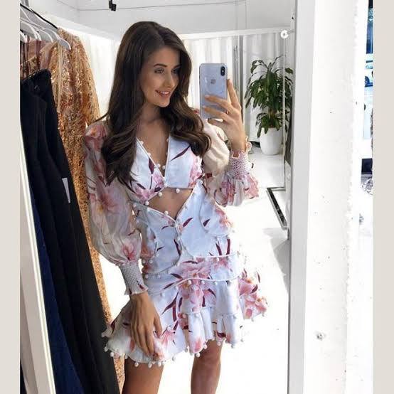 Rental Zimmermann Corsage Bauble Mini Dress (Ivory White Peach Orchid)