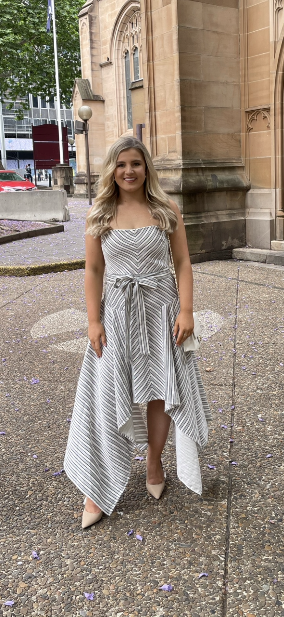 Cheap designer Premonition Designs Arranged Strapless Striped Dress