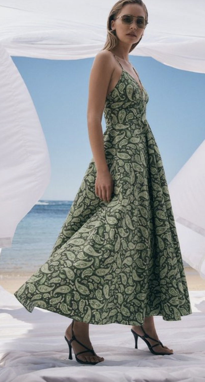 Formal rental Scanlan Theodore Parachute Strappy Maxi Dress Moss Size 8