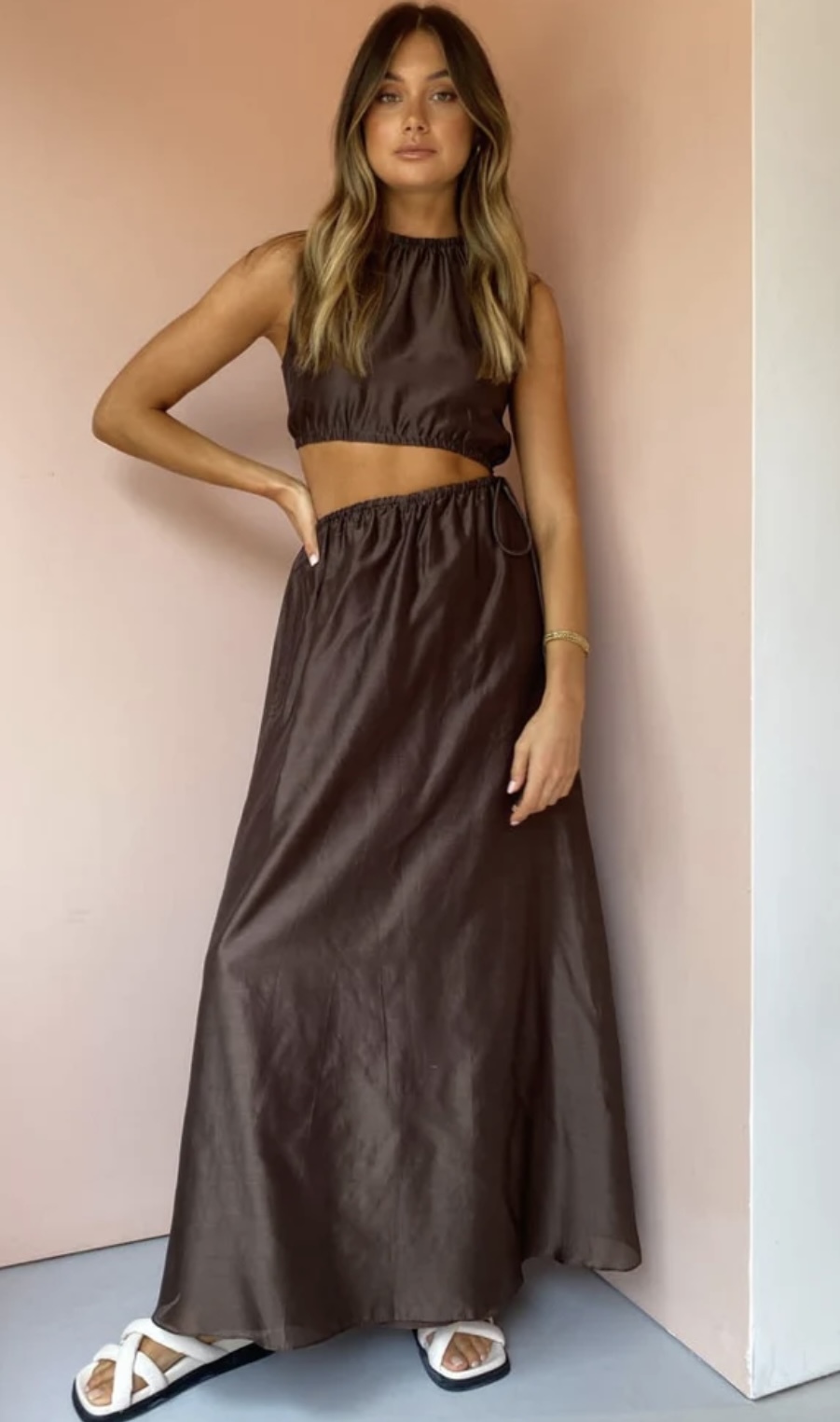 Rent a Sir The Label Anje Asymetrical Cut Out Dress In Chocolate