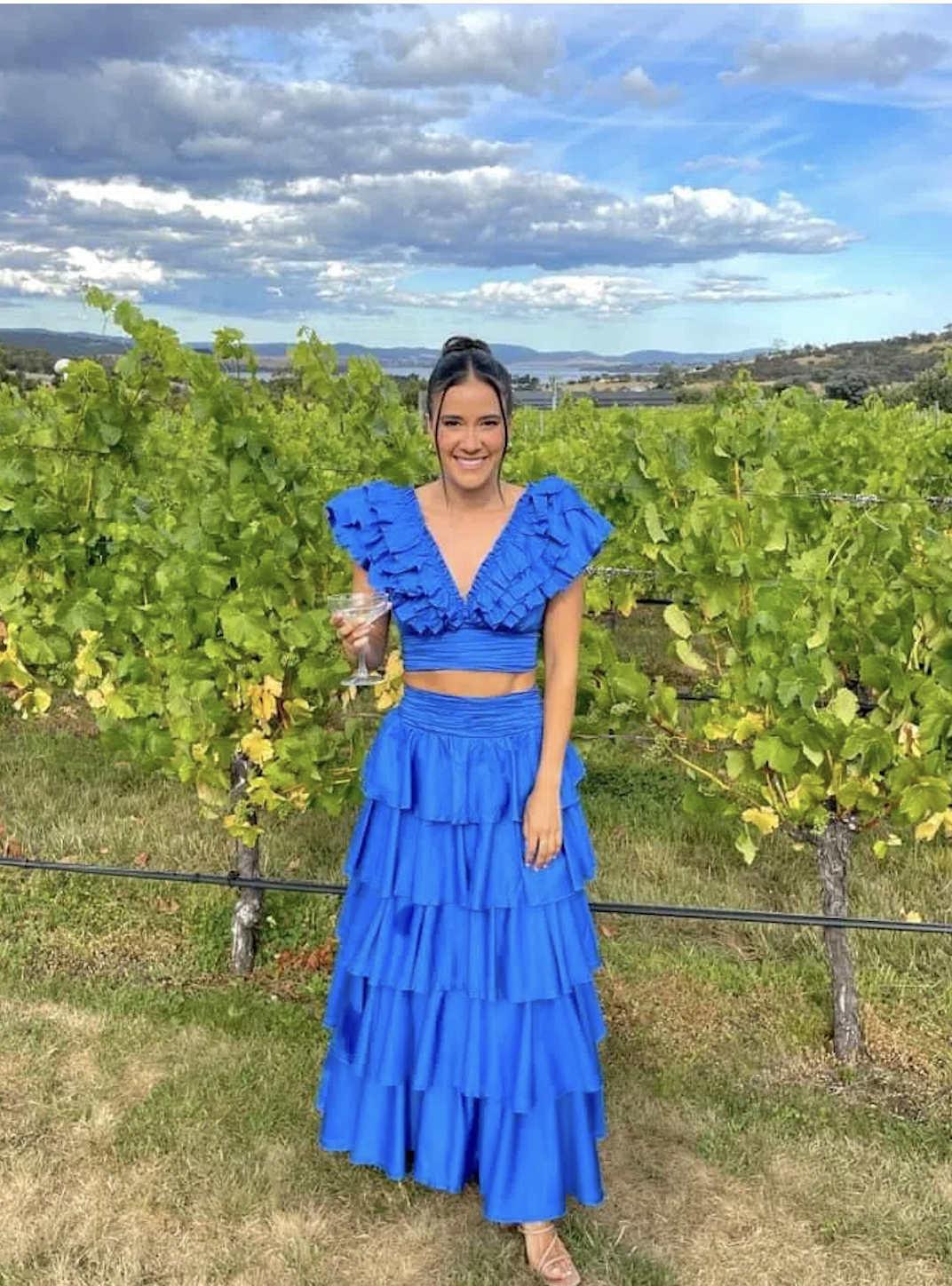 Designer rental Aje Eleni Tiered Maxi Skirt And Frilled Bodice