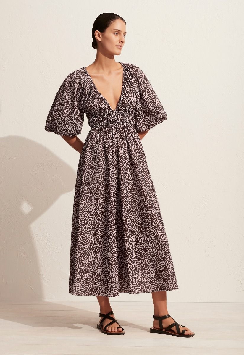 Cheap designer Matteau Shirred Plunge Dress In Amethyst Wildflower