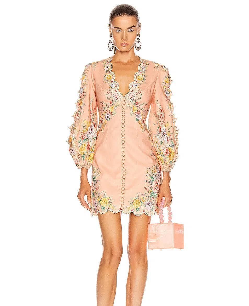 Affordable Zimmermann Zimmermann Zinnia Scallop Mini Dress In Coral Floral, Size 0 (Au 8)