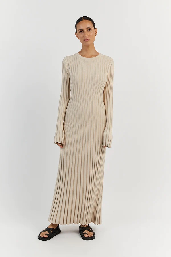 Rent a Dissh Ada Stone Long Sleeve Midi Dress