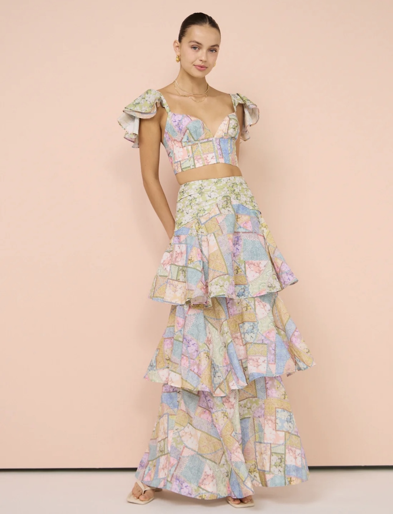 Cheap designer Aqua Blu Florence Maxi Skirt & Kate Top Brindle Print