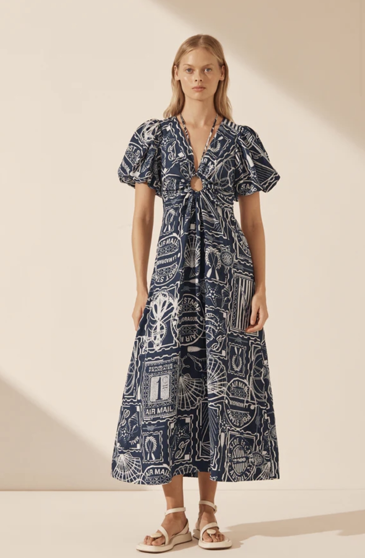 Formal rental Shona Joy Amelie Linen Ruched Keyhole Midi Dress