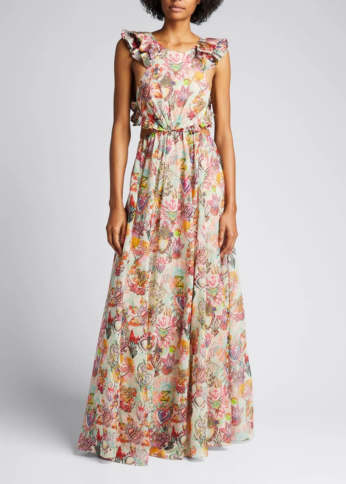 Loan a Zimmermann The Lovestruck Ruffle Maxi Flaming Hearts Print