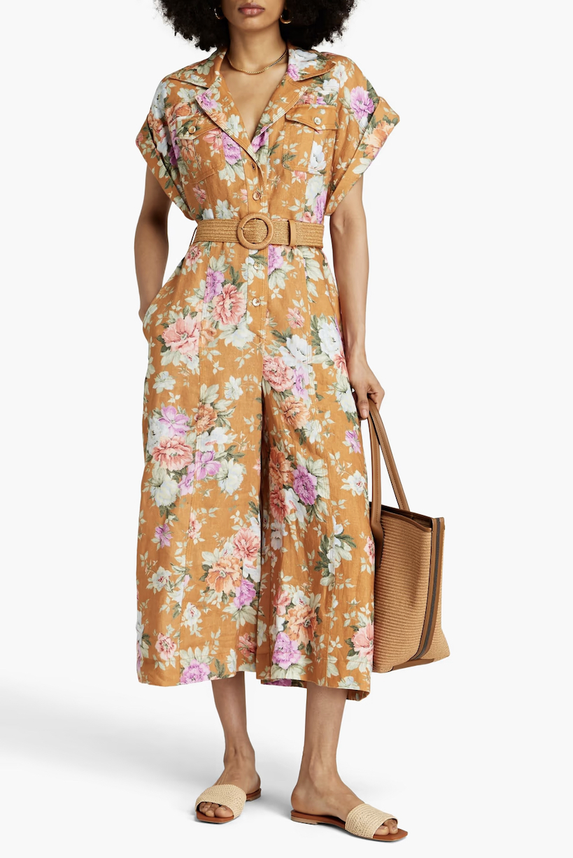 Rental Zimmermann Cropped Belted Linen Jumpsuit