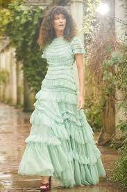 Designer rental Needle & Thread Wild Rose Ruffle Gown In Mint