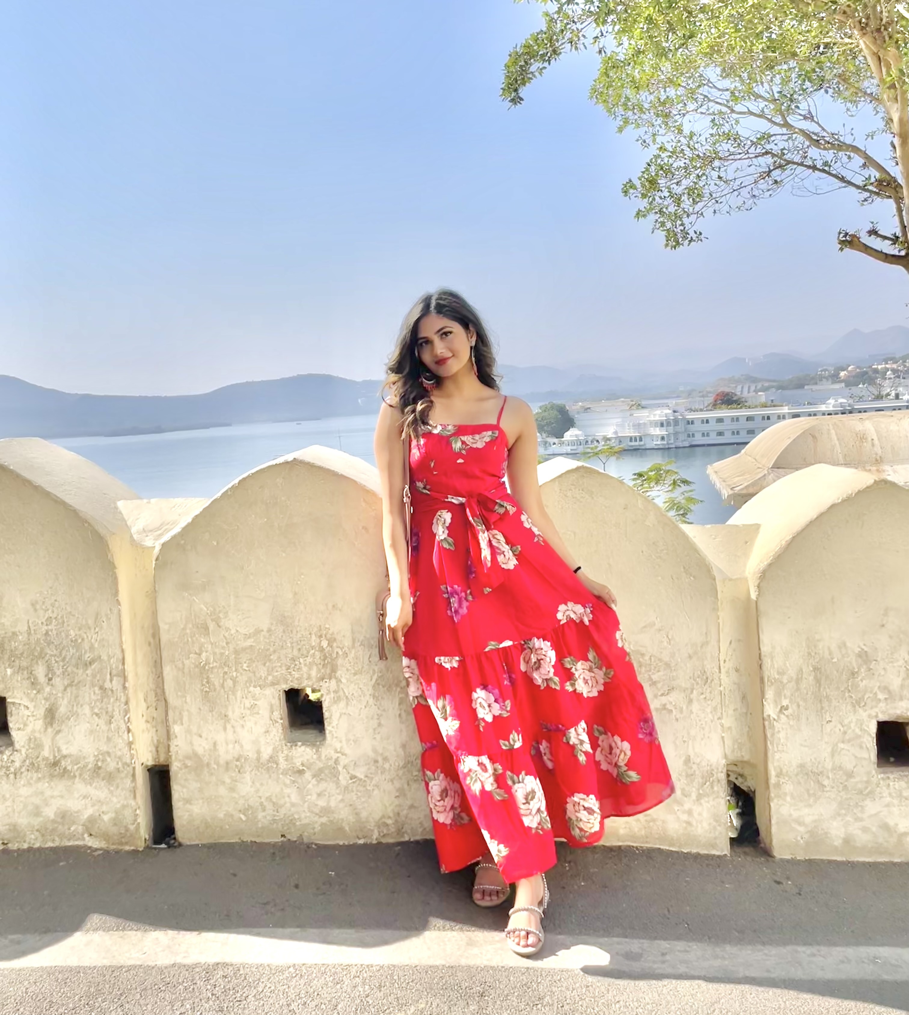 Hire a Red Floral Red Dress