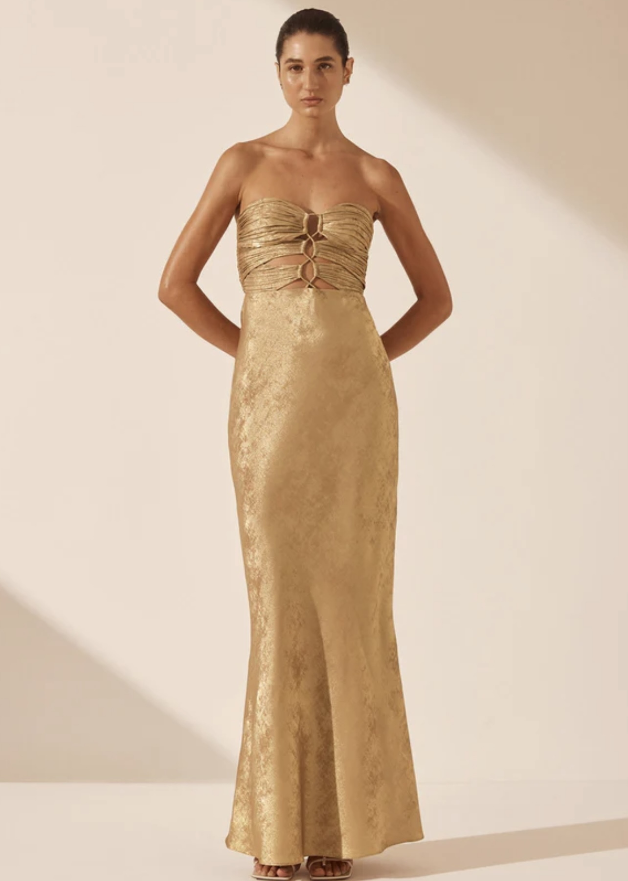 For rent a Shona Joy Royale Strapless Lace Up Maxi Dress