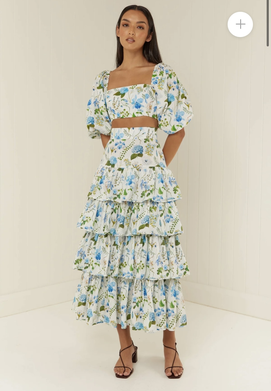 Rental Palm Noosa Triton Skirt And Horizon Crop In Blue Orchid Print