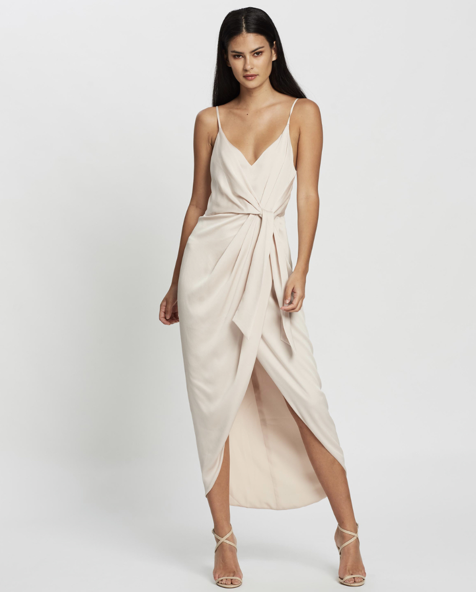 Borrow a Shona Joy Luxe Tie Front Cocktail Dress Porcelain