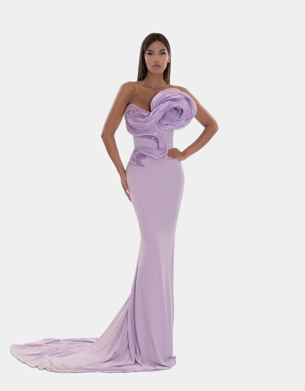 Cheap designer ALBINA DYLA Embellished Corset Lilac Long Dress