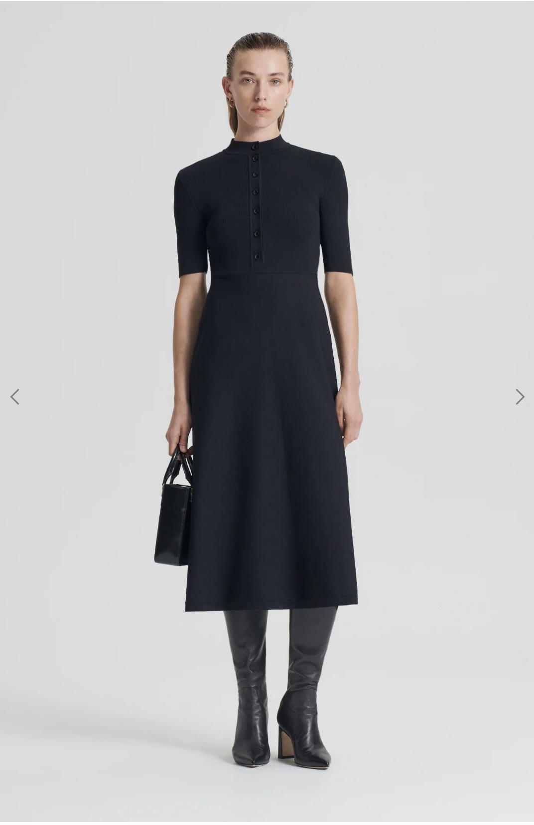 Designer rental Scanlan Theodore Crepe Knit Short Sleeve Button Dress