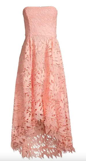 Cheap designer Shoshanna Leaf Lace Tate Dress, Hi Low, Peach