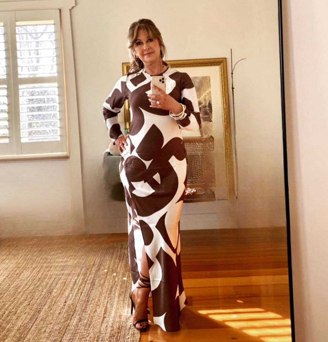 Hire a Sir The Label Julian Chocolate & White Abstract Silk Dress