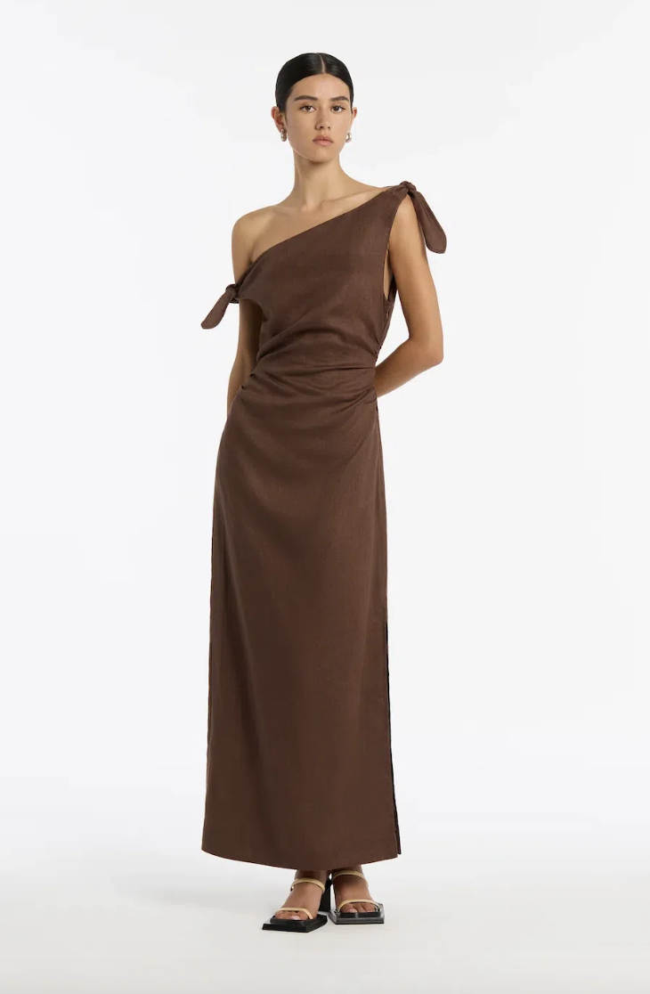 Loan a Sir The Label Bettina Off Shoulder Dress Brown