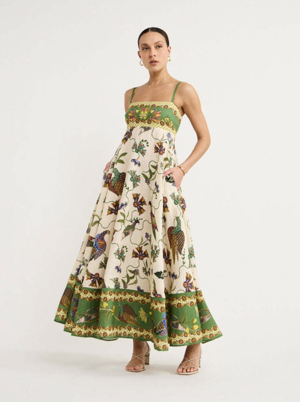 Rent a Alemais Birdie Printed Linen Midi Dress