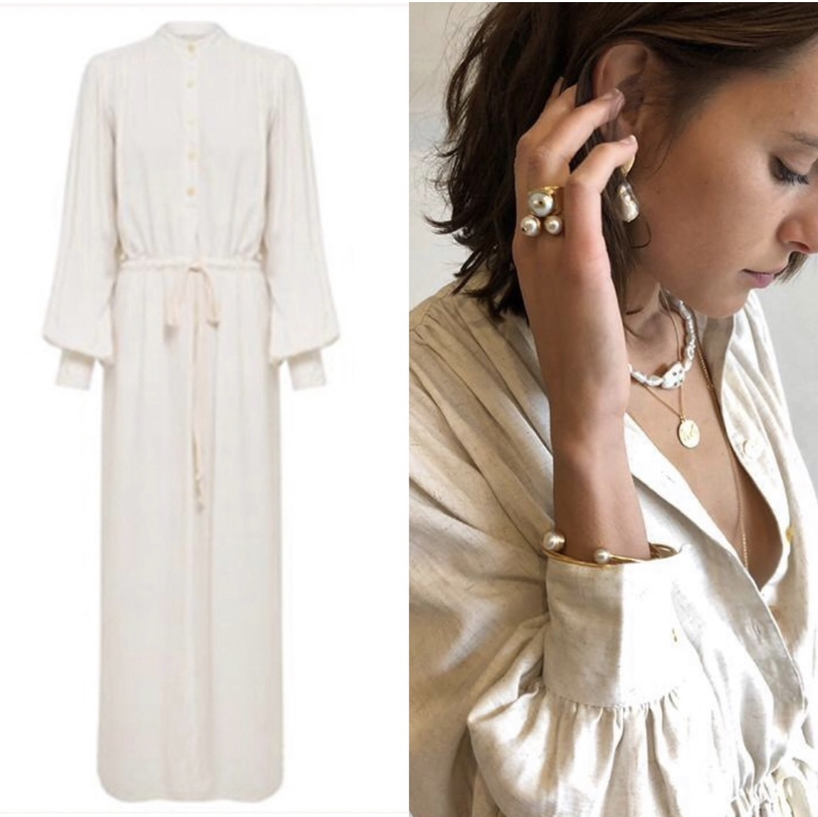 Loan a ALL THAT REMAINS Long Sleeve Cream Shirt Style Dress