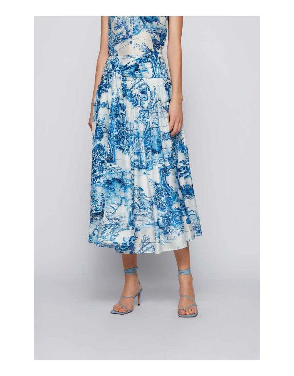 Loan a Hugo Boss Vivilera Chinese Garden Midi Skirt Blue And White Patterned