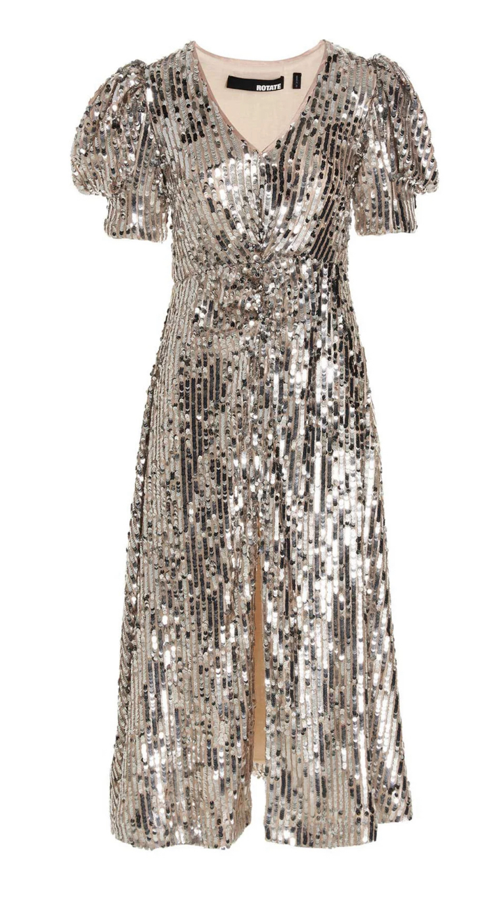 For rent a Rotate Birger Christensen Rotate Sequinned V Neck Short Sleeve Dress
