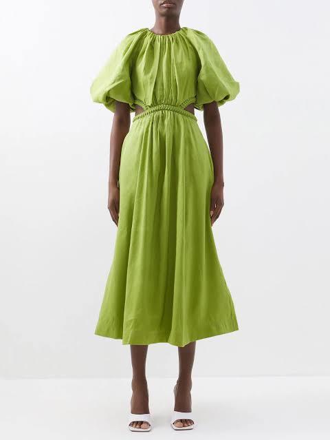 Loan a Aje Capucine Puff Sleeve Midi Dress Verdant Green