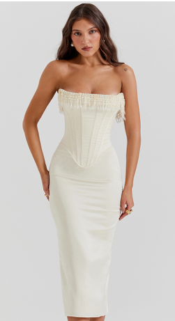 Designer rental House Of Cb Nalita Vintage Cream Embellished Strapless Dress