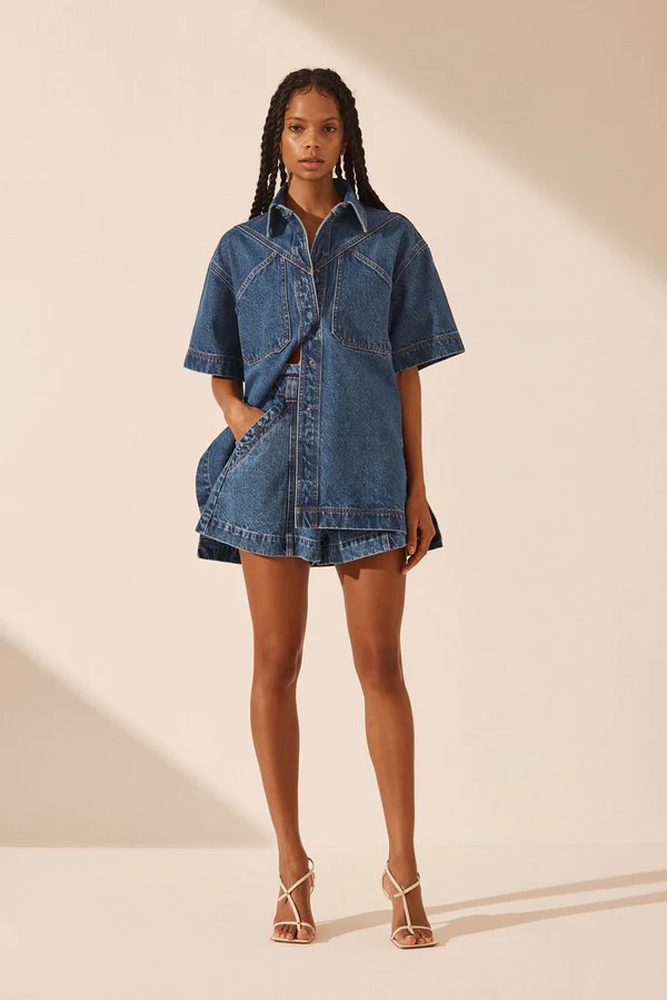 Rental Shona Joy Raquel Short Sleeve Shirt And High Waisted Flared Short Set