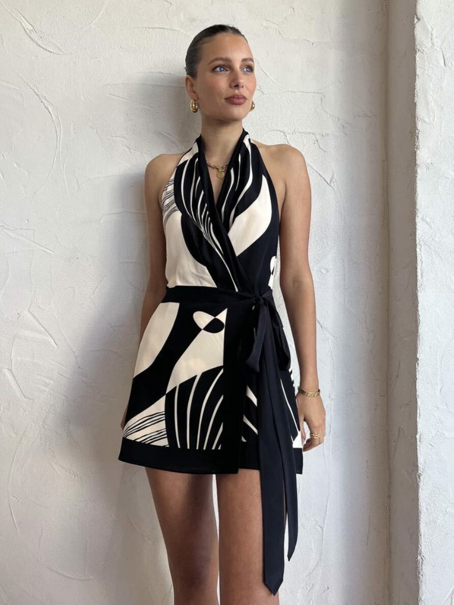 Borrow a Sir The Label Realisme Wrap Halter Mini Dress