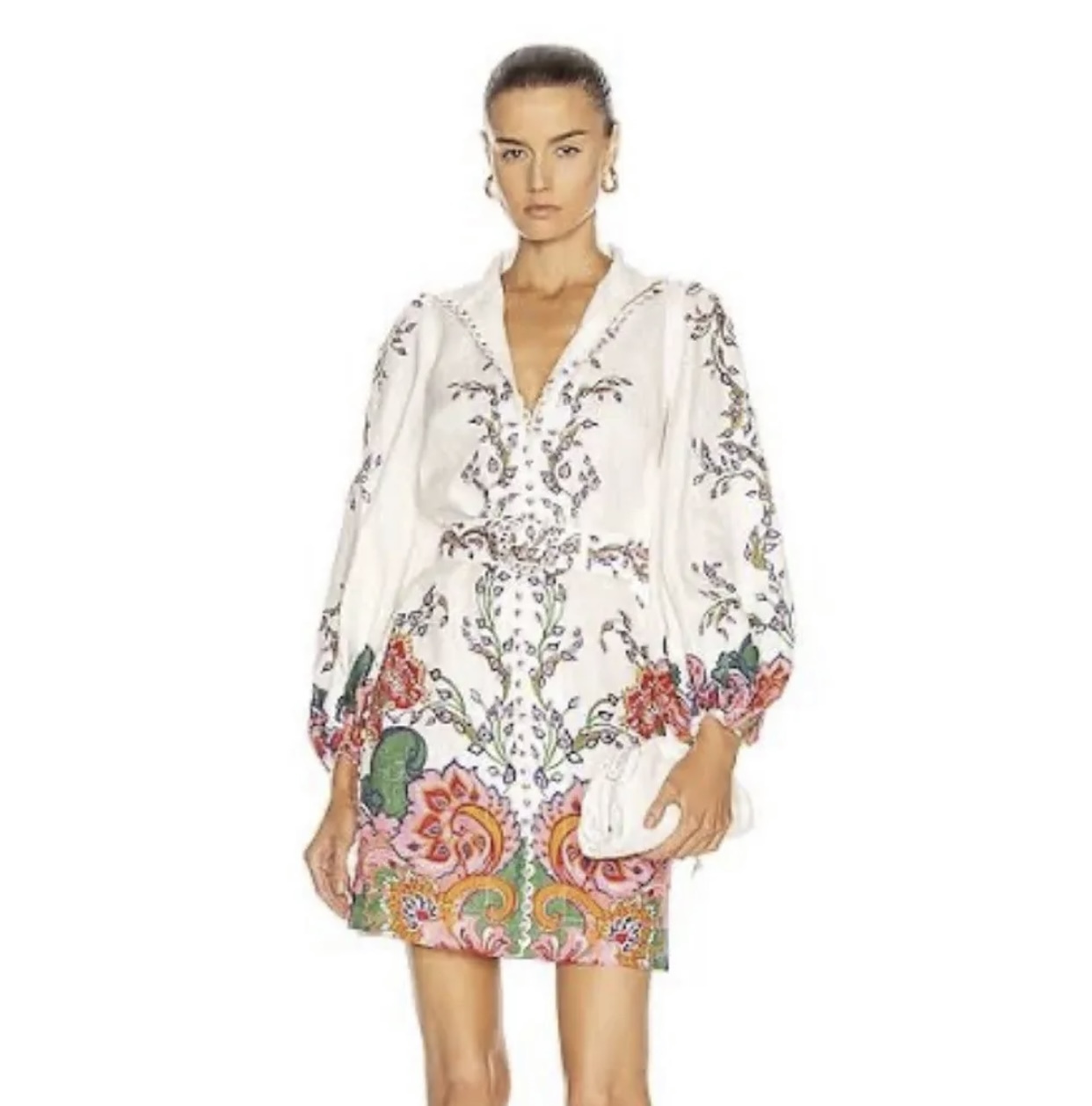 Rent a Zimmermann Lovestruck Buttoned Tunic Mini Dress Natural Paisley