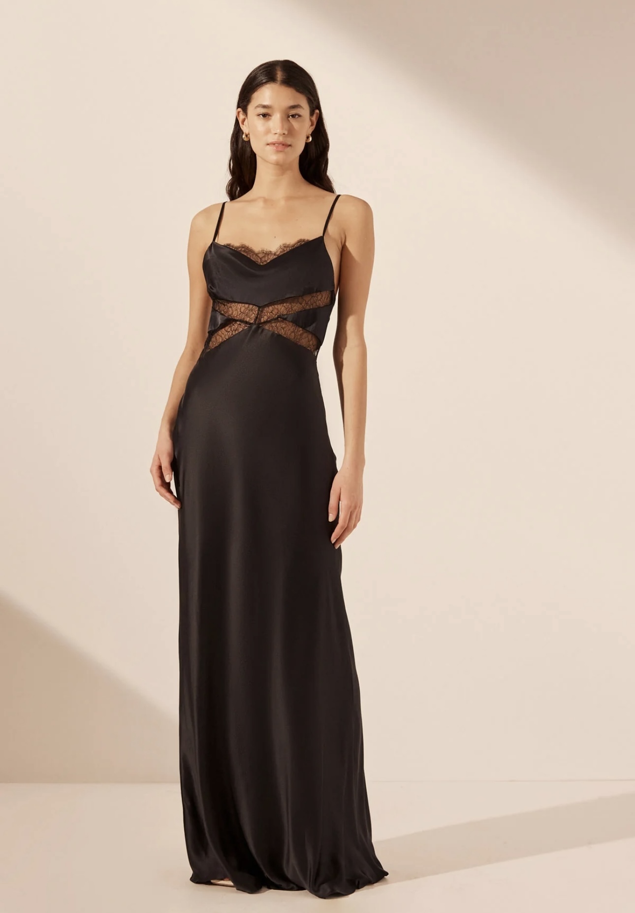 Rental Shona Joy Leticia Silk Cowl Neck Lace Maxi Dress
