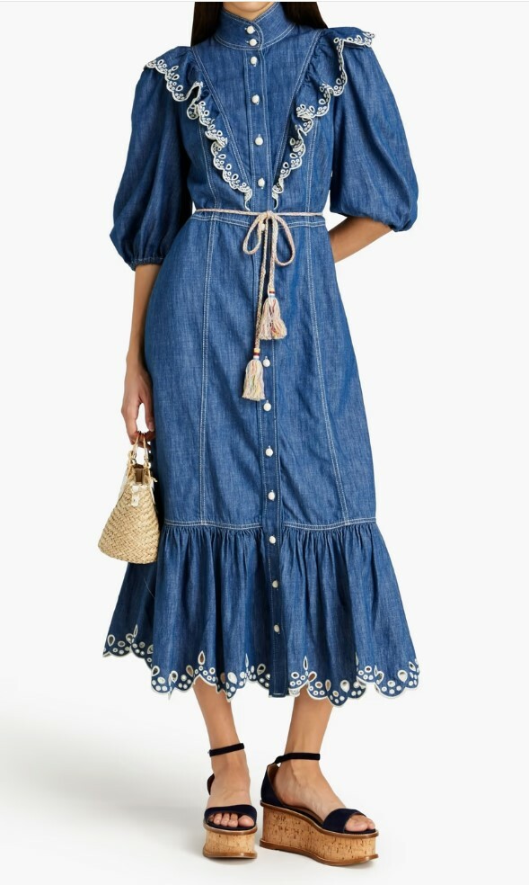 Rental Zimmermann Laurel Scallop Midi Dress In Blue Lagoon From The Resort Swim 2023 Collection