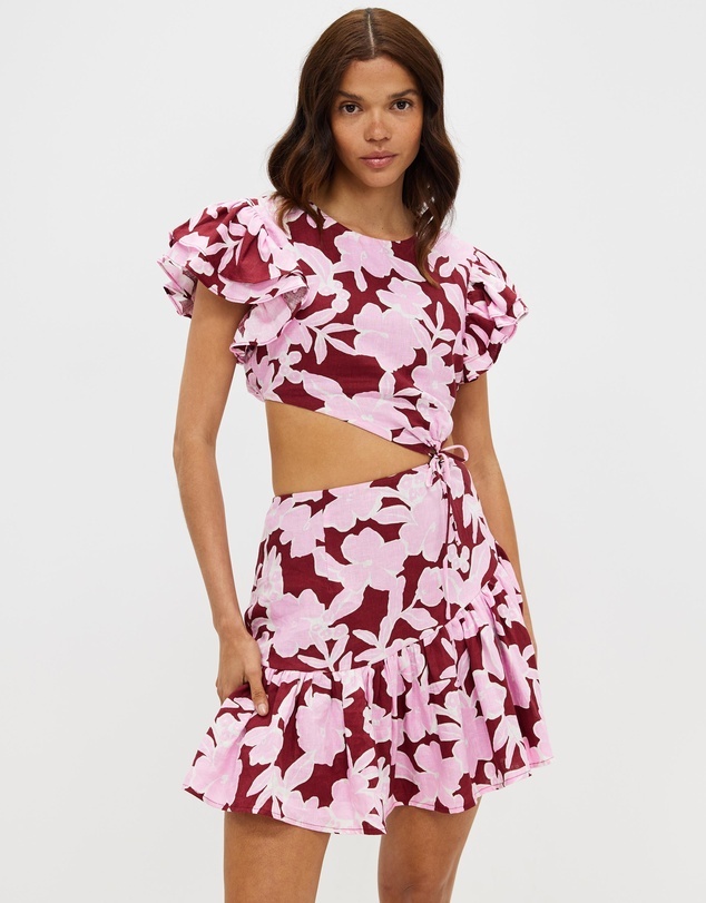 Hire a Aere Ruffle Sleeve Cutout Dress