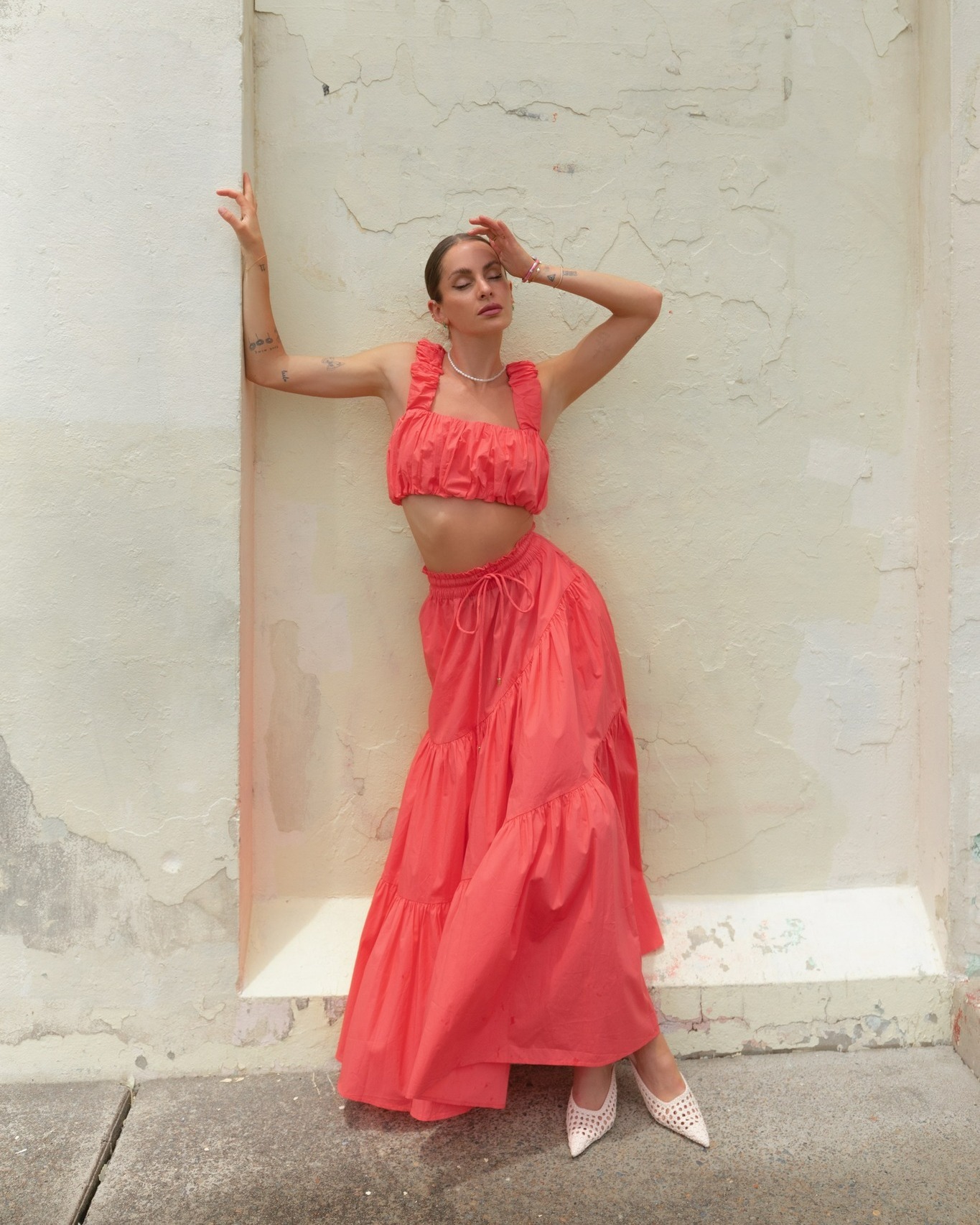 Hire a Sheike Scandal Crop Top And Skirt Set Watermelon/Coral