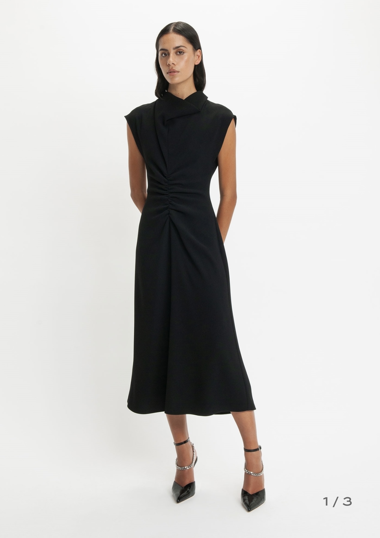 Loan a Cue Black Draped Neck Midi Dress