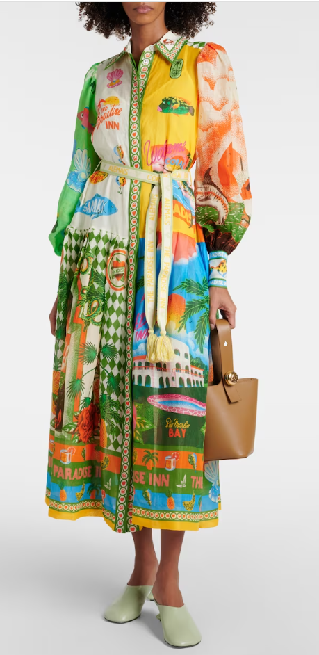 Affordable Alemais Paradiso Printed Ramie Maxi Shirt Dress