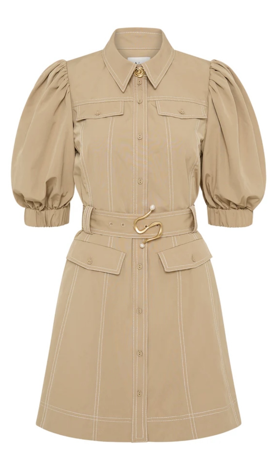 Designer rental Aje Woodland Utility Mini Dress Taupe Grey