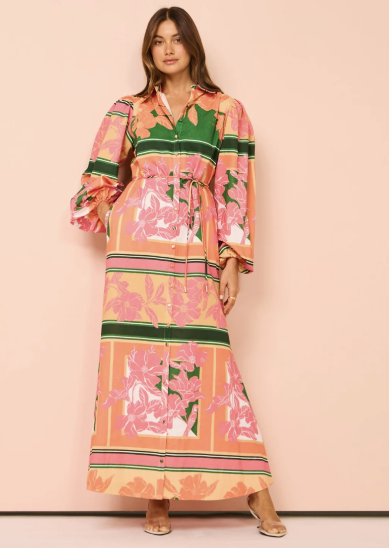 Designer rental By Nicola By Nicola Sail Away Maxi Billow Sleeve Dress In Rio Floral