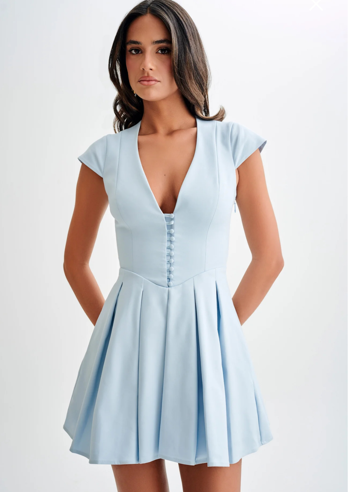 Borrow a Meshki Keely Cotton Cap Sleeve Mini Dress Sky Blue