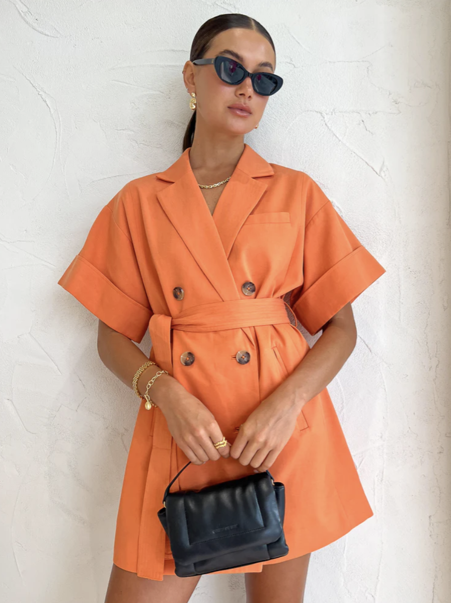 Cheap designer Shona Joy Shona Joy Sara Short Sleeve Blazer Dress In Mango Size 6