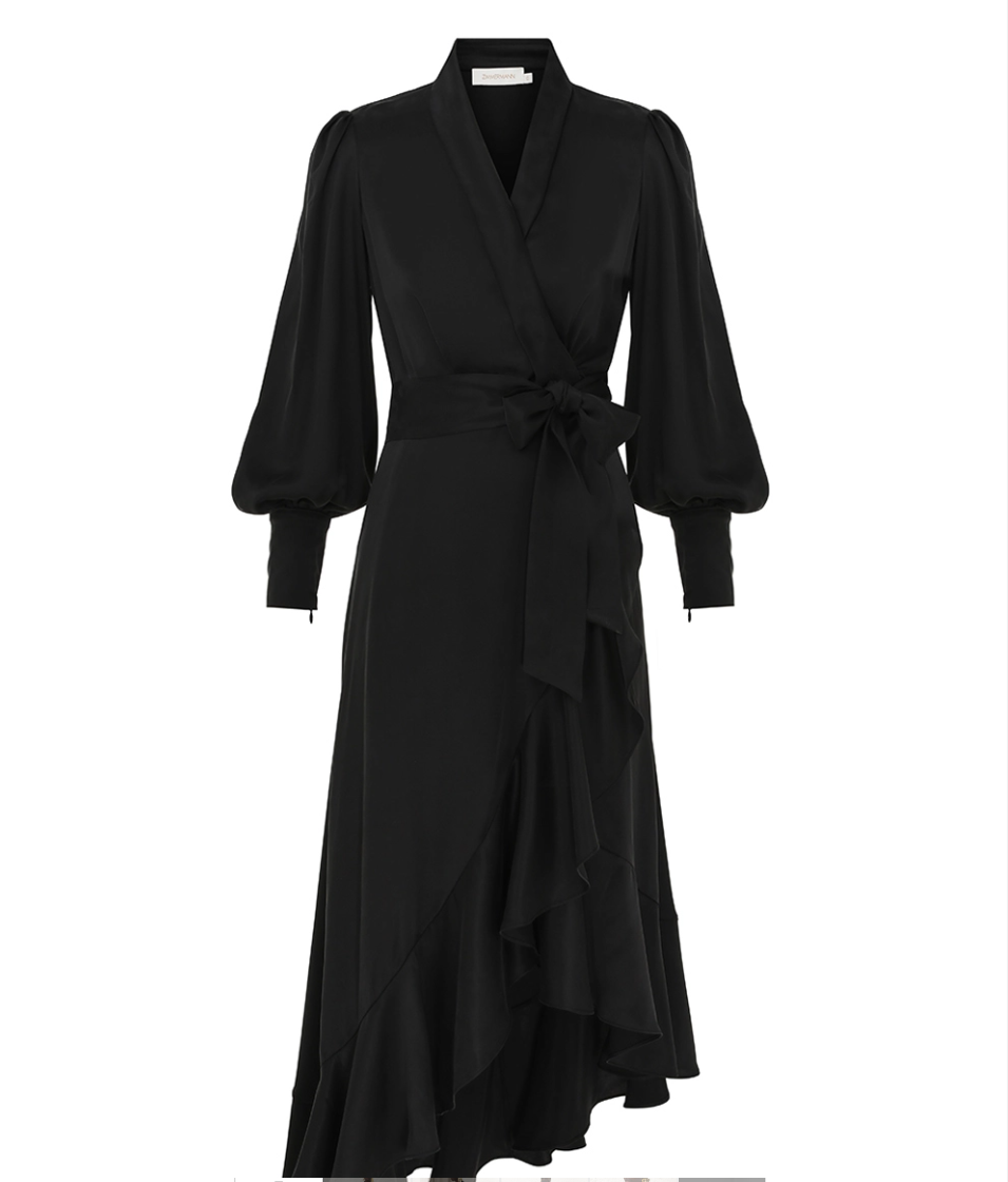 Rental Zimmermann Silk Wrap Midi Dress Black