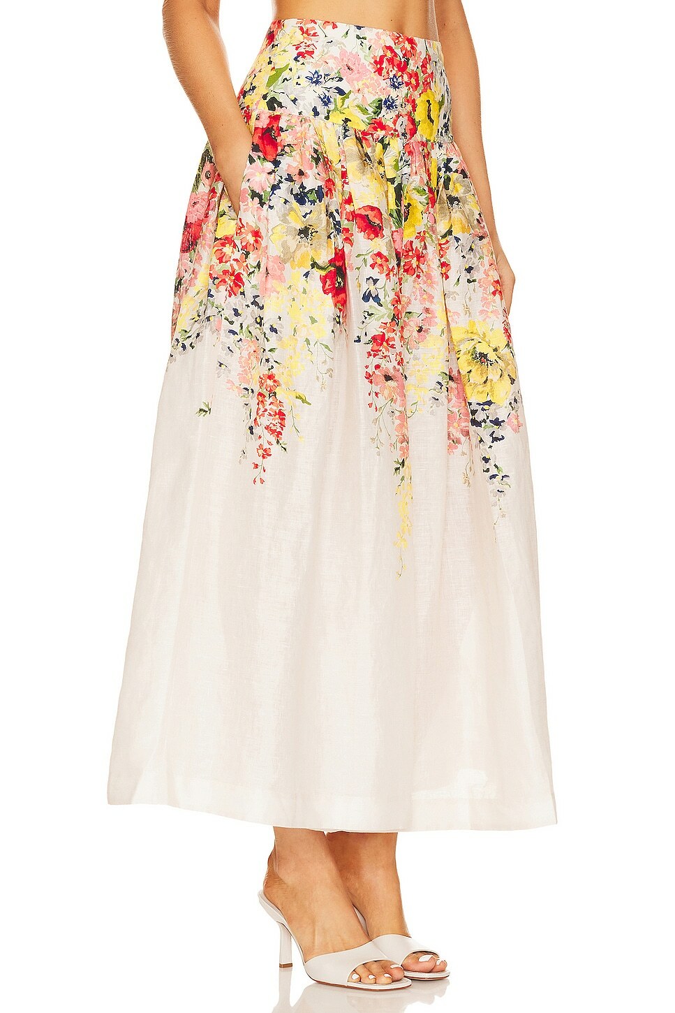 Loan a Zimmermann Alight Basque Floral Print Linen Midi Skirt