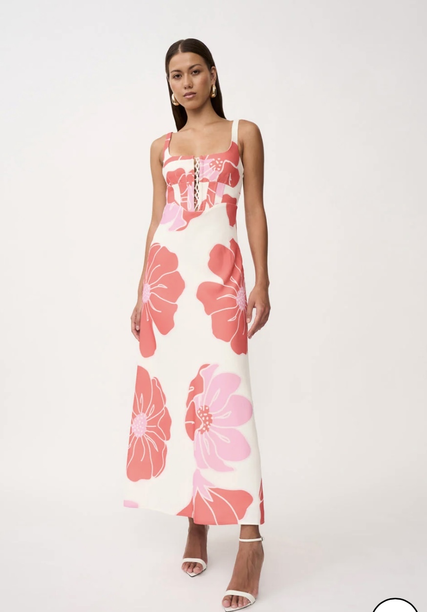 Rent a By Johnny Heidi Lace Up Bias Dress Pink Red Ivory