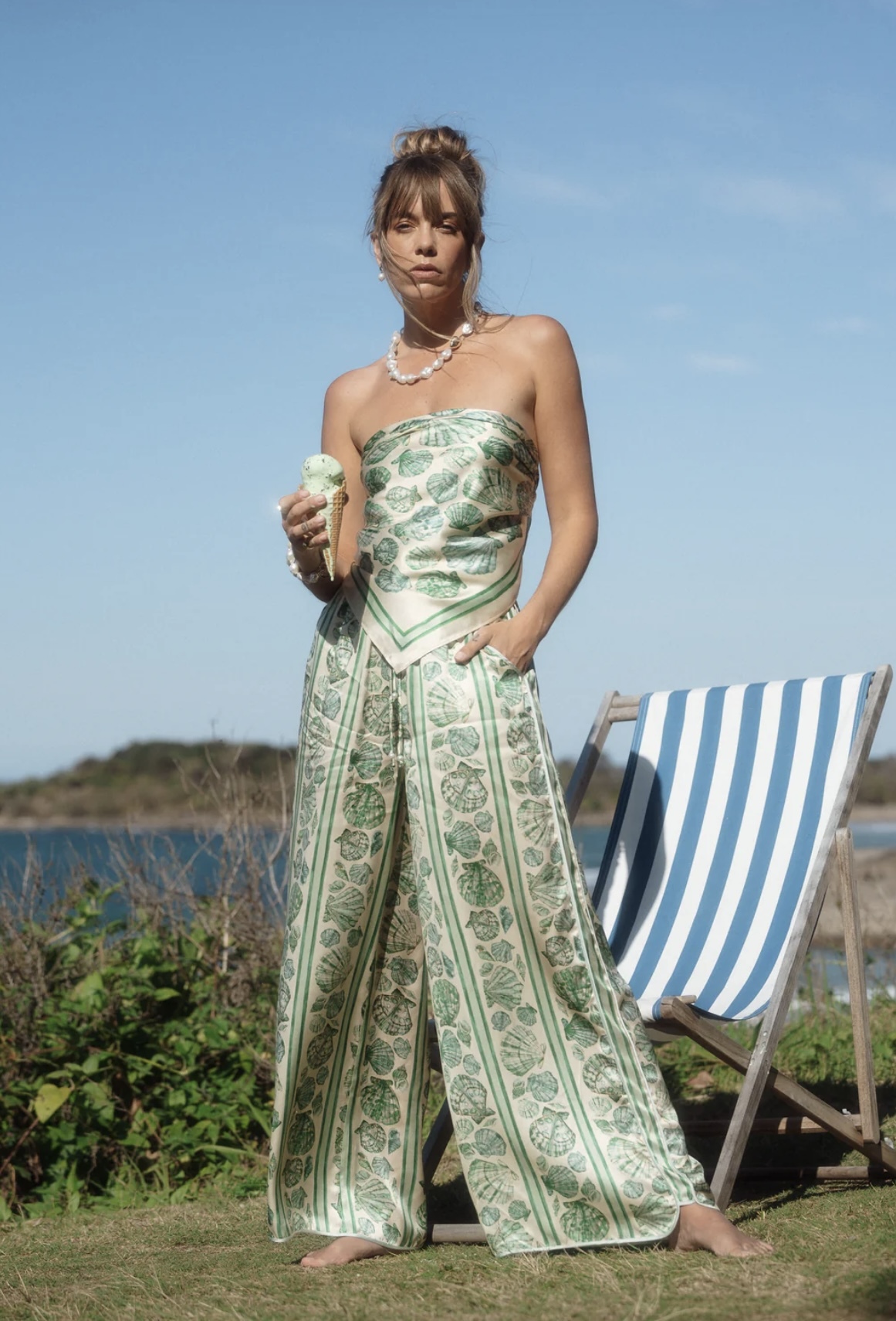 Hire a Odet Seashell Silk Pant Pistachio