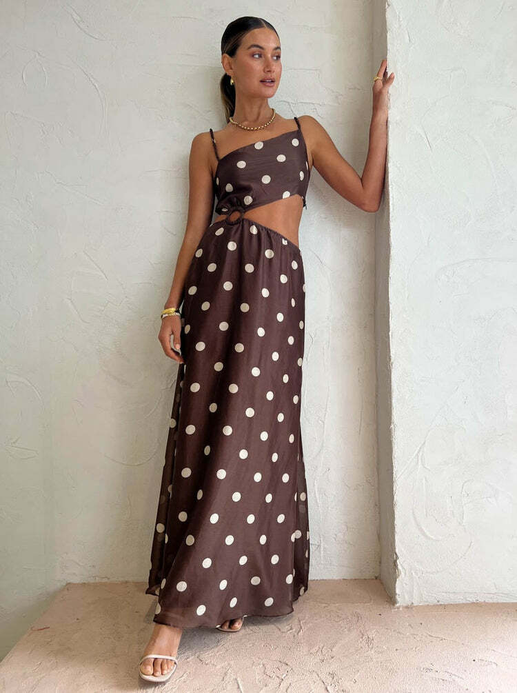 For rent a Sir The Label Sir The Label Vivi Dress Polka Dot Brown White Cut Out Maxi