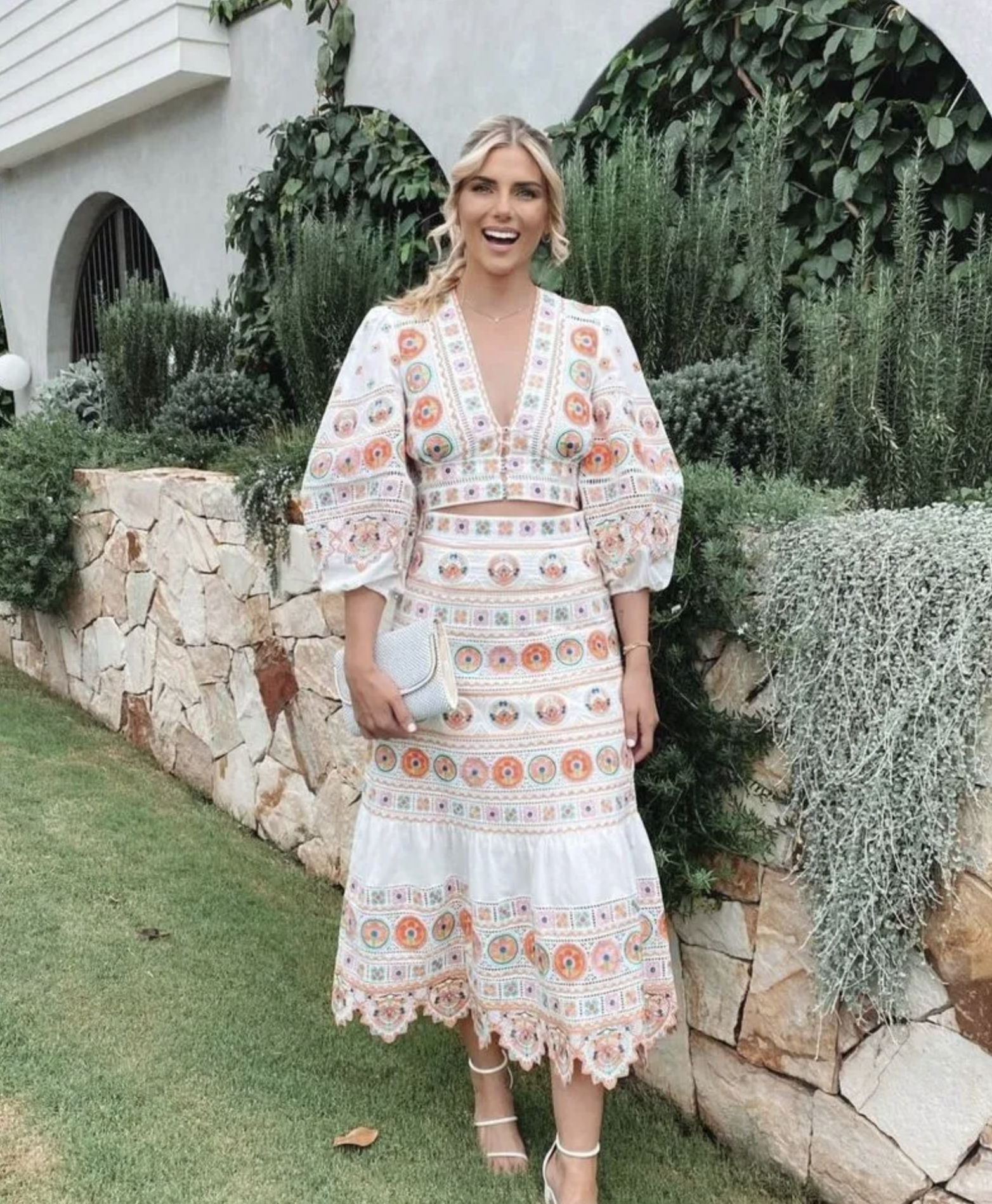 Loan a Zimmermann Zimmermann Brighton Embroidered Set Crop Top And Skirt (Size 1)