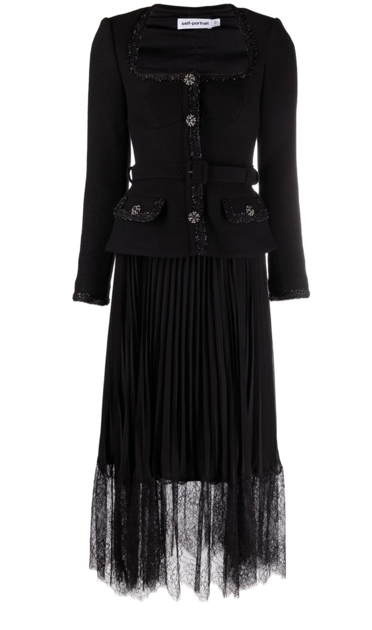 Loan a Self Portrait Crystal Button Pleated Midi Dress