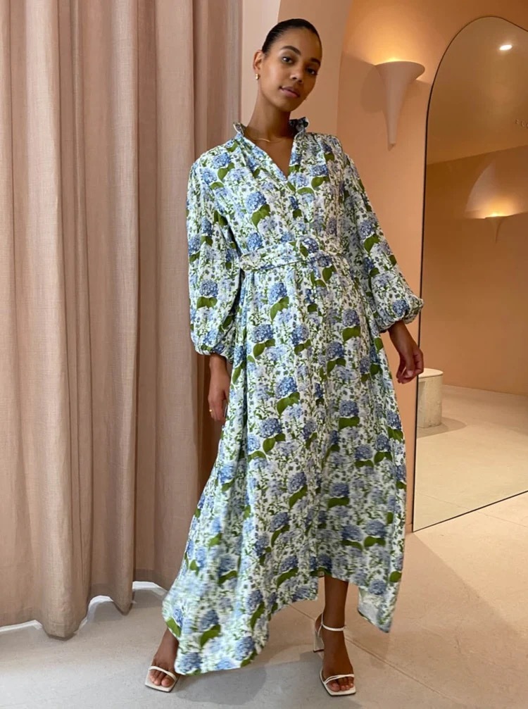 Formal rental Palm Noosa Blue Blooms Hydrangea Noddy Maxi Dress